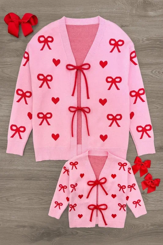 Mom & Me – Pink Heart & Bow Sweater Cardigan