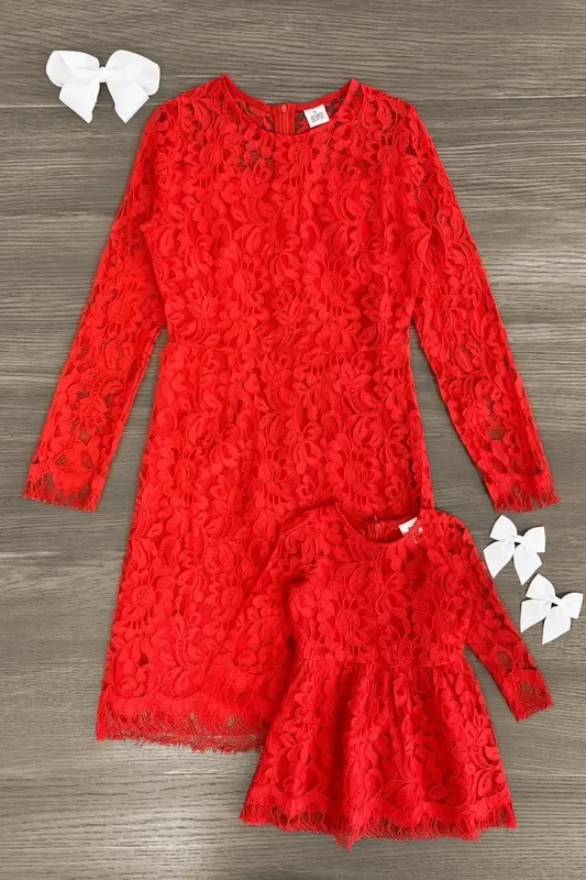 Mom & Me – Red Lace Long Sleeve Dress