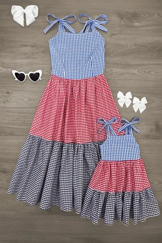 Mom & Me – Red White & Blue Gingham Dress