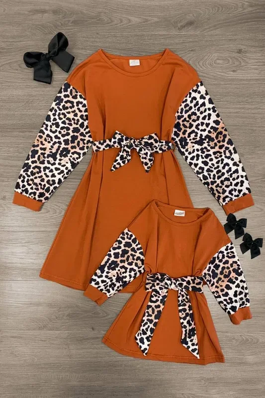 Mom & Me – Rust Leopard Tie Waist Dress