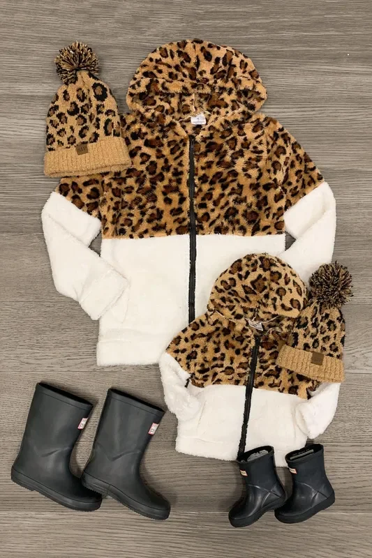Mom & Me – White Cheetah Sherpa Hoodie