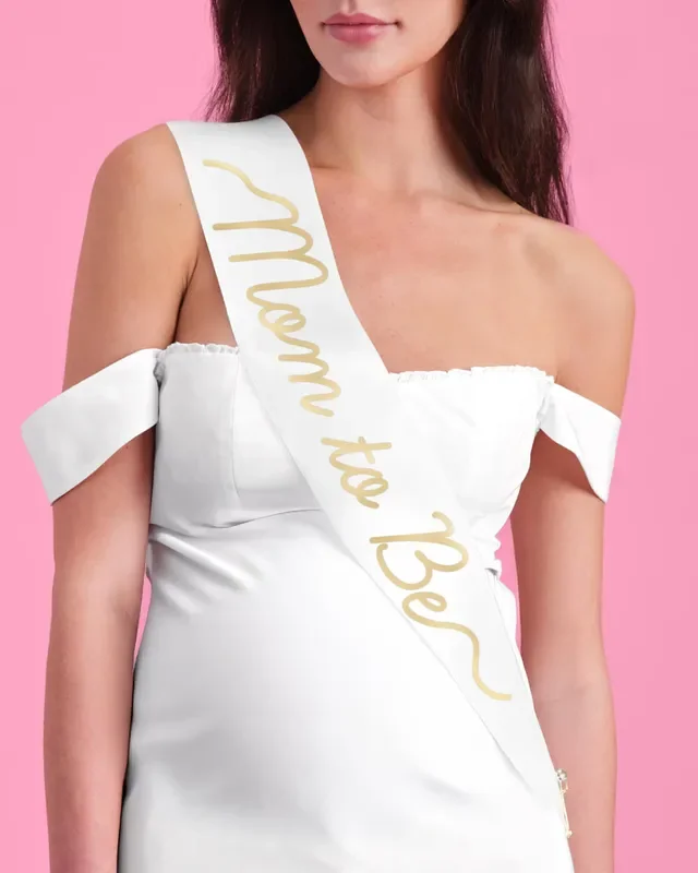 Mom To Be Sash – White Satin Sash