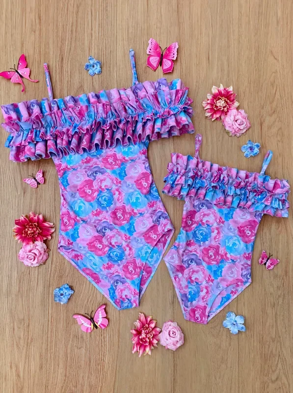 Mommy and Me Watercolor Blooms One Piece Swimsuit