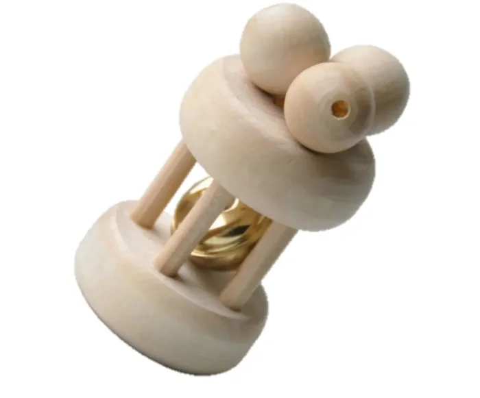 Montessori Natural Rolling Rattle Wood Toy Bell Cylinder, Small