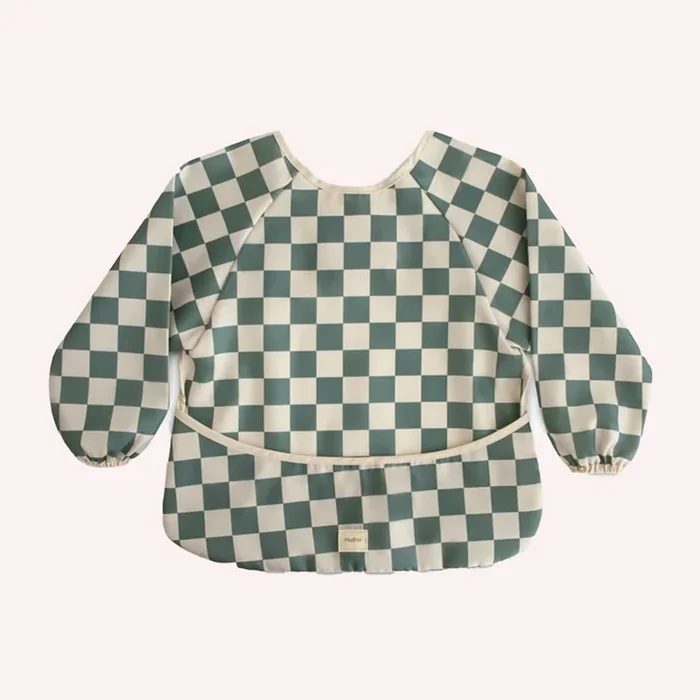 Mushie Long Sleeved Bib – Olive Check