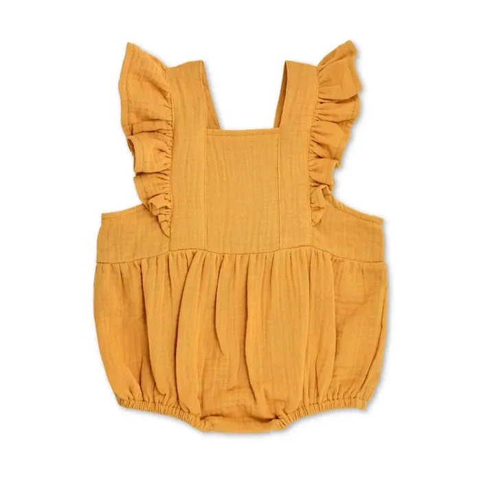 Muslin Flutter Sleeve Romper – Mustard