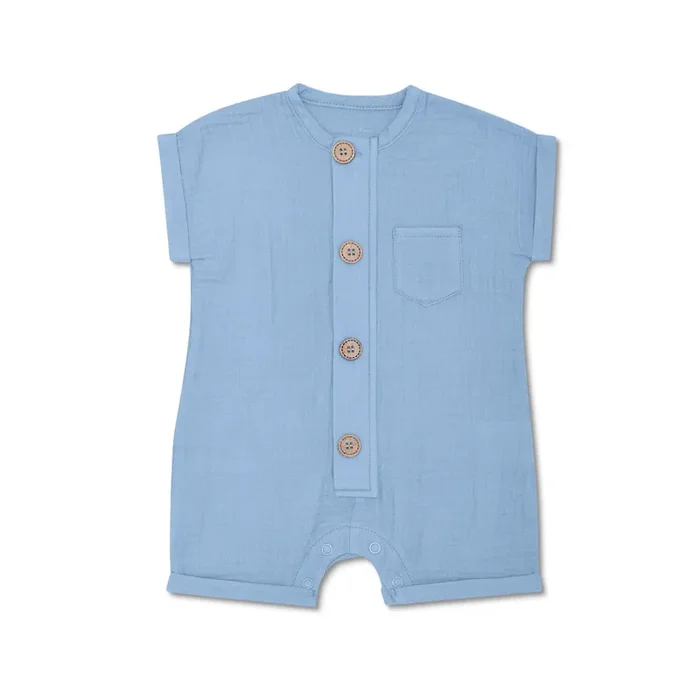 Muslin Short Sleeve Romper – Blue