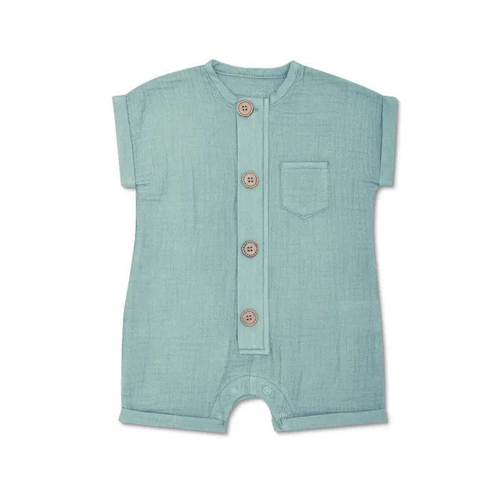Muslin Short Sleeve Romper – Teal