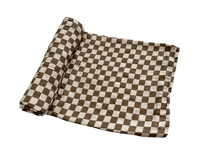 Muslin Swaddle Blanket – Toffee Checkered
