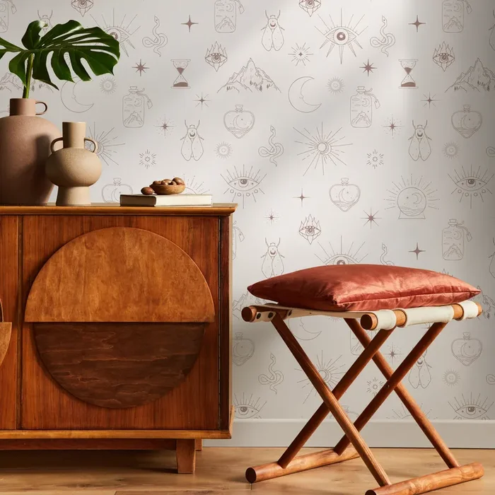 Mystical Wallpaper With Celestial And Esoteric Motifs In Brown – Zaaq