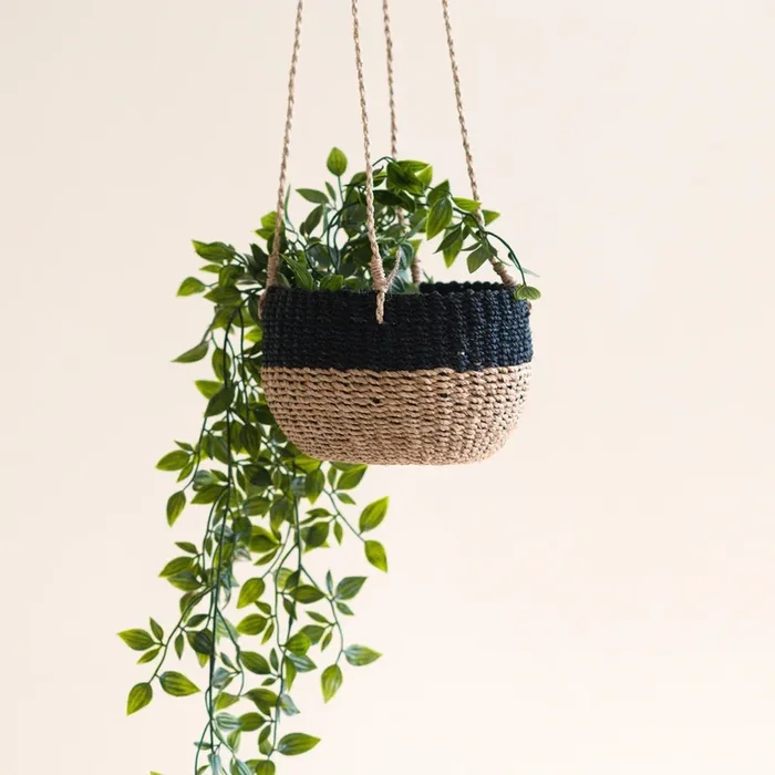 Natural + Black Colorblock Hanging Planter – Hanging Basket | Likhâ