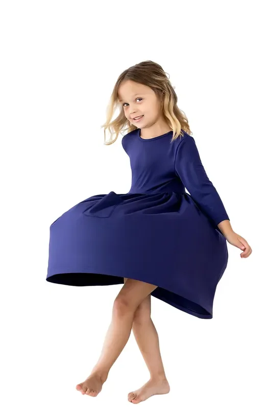 Navy 3/4 Pocket Twirl Dress