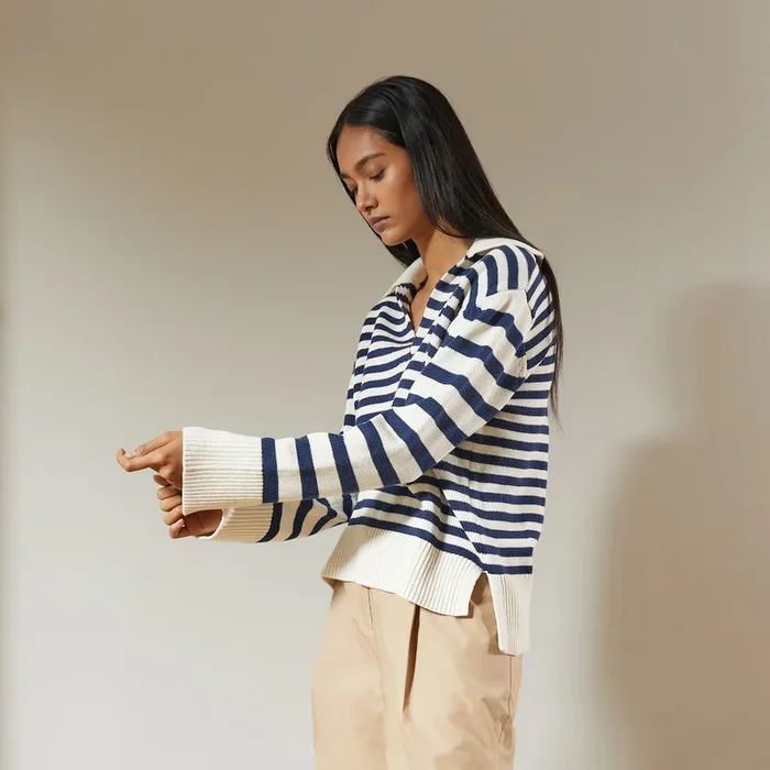 Navy Mixed Stripe Collar Jumper