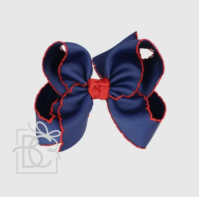 Navy + Red Crochet trim Bow