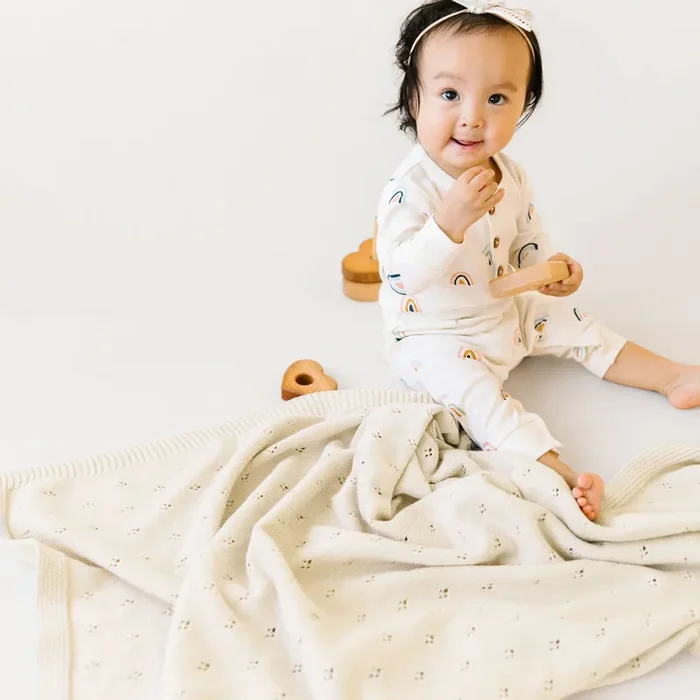 Organic Baby Blanket Knit Pointelle – Vanilla