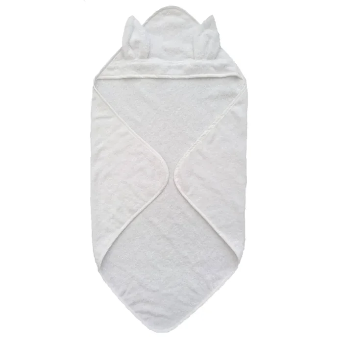 Organic Cottom Hooded Baby Towel with Rabbit Ears – White