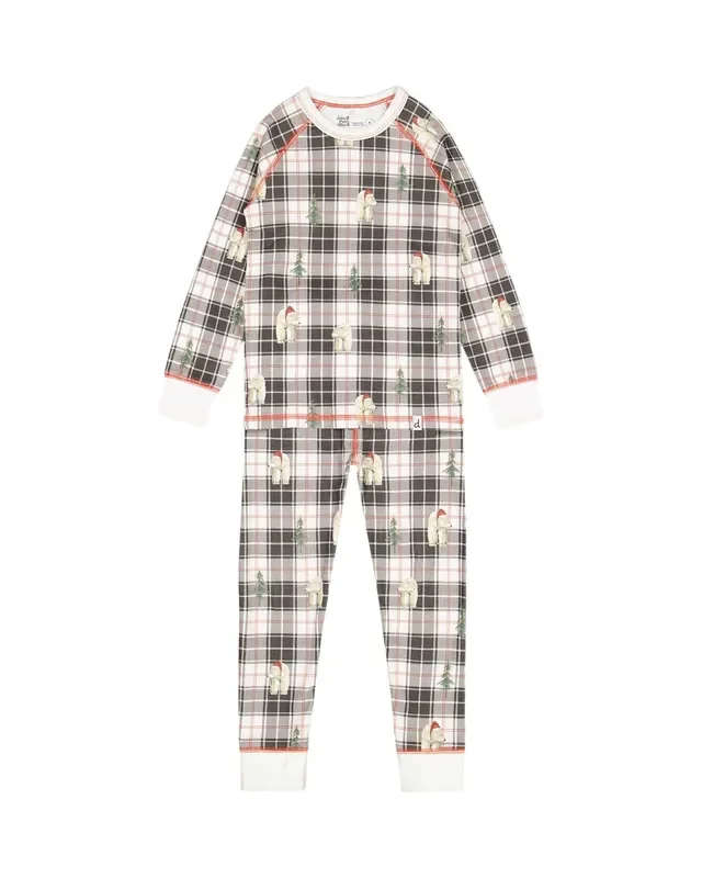 Organic Cotton Kids Christmas Family Two Piece Printed Polar Bear Pajama Set