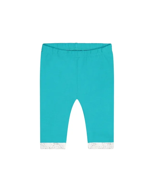 Organic Cotton Short Leggings With Crochet Trim Turquoise