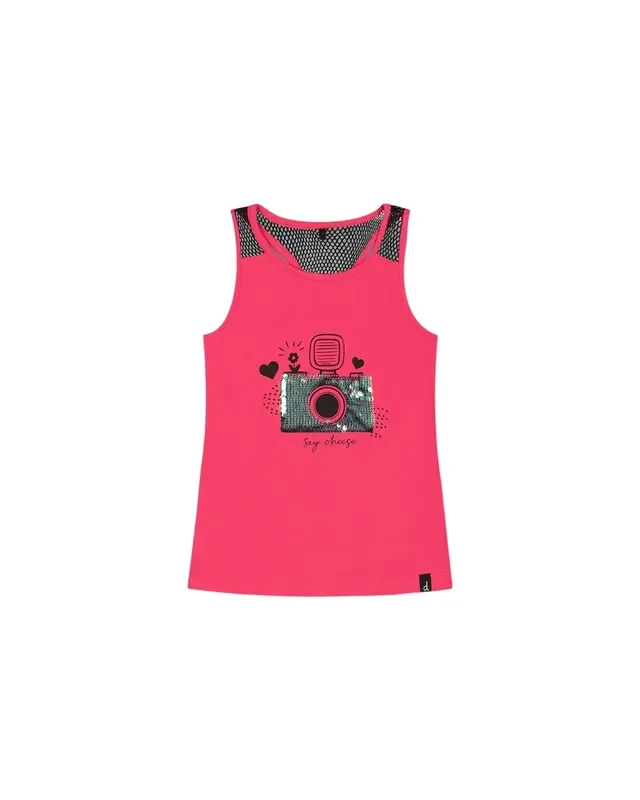 Organic Cotton Tank Top With Mesh Back Fuchsia Pink