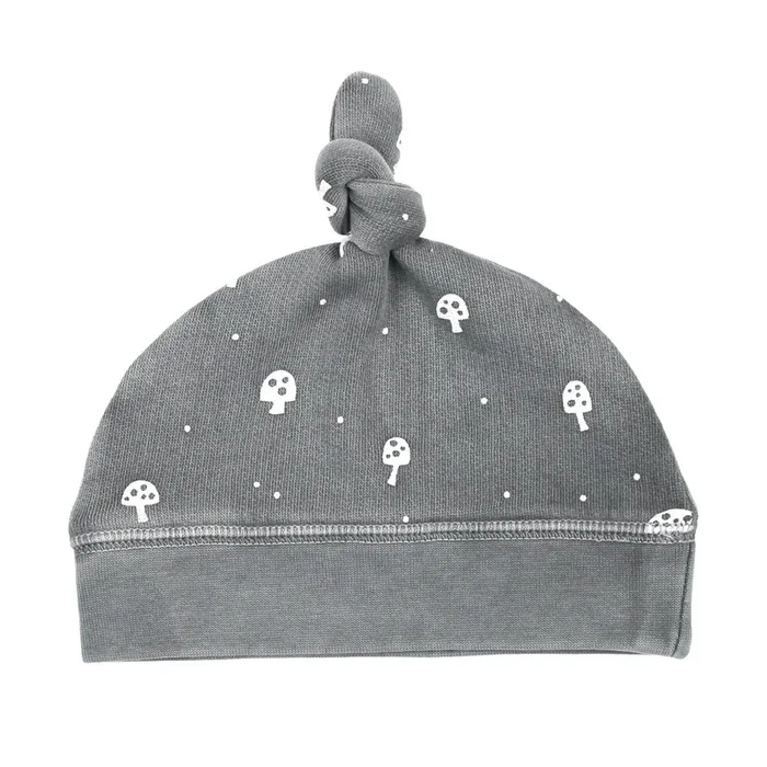 Organic Cozy Top Knot Hat – Mushrooms