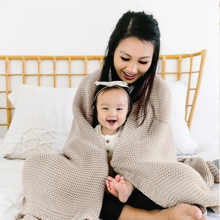 Organic Knit Throw Blanket – Beige