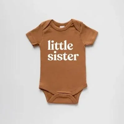 Organic Little Sister Short-Sleeved Baby Bodysuit – Camel