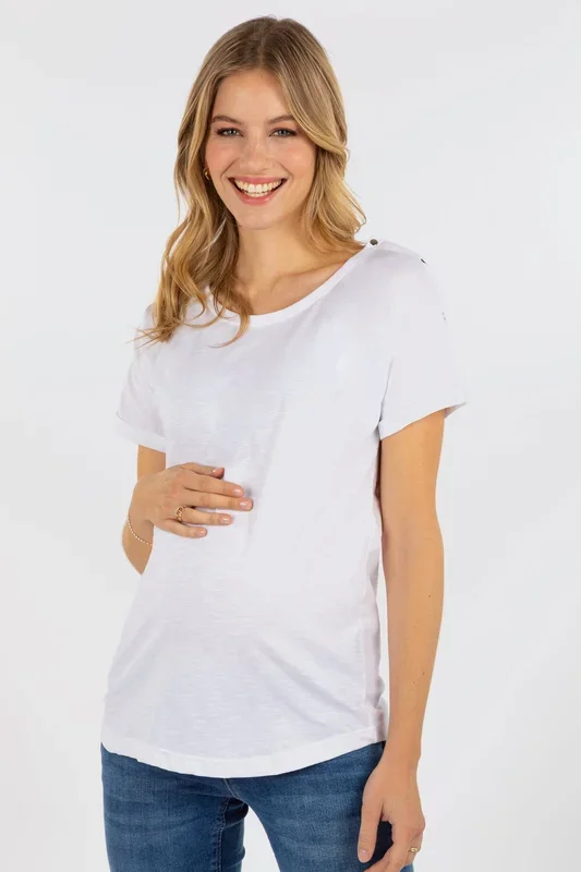 Organic Relaxed Maternity Shirt with Nursing Opening, White