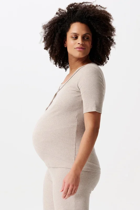 Organic ribbed maternity and nursing shirt, sand