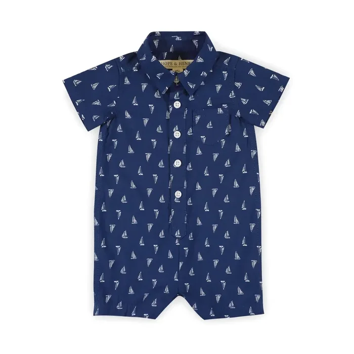 Organic Seersucker Button Front Romper