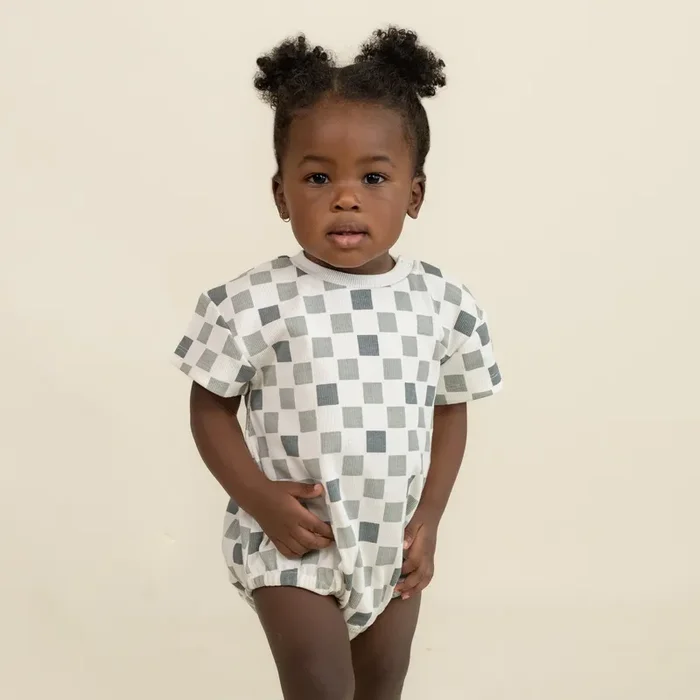 Organic Short Sleeve Bubble Romper – Chequered