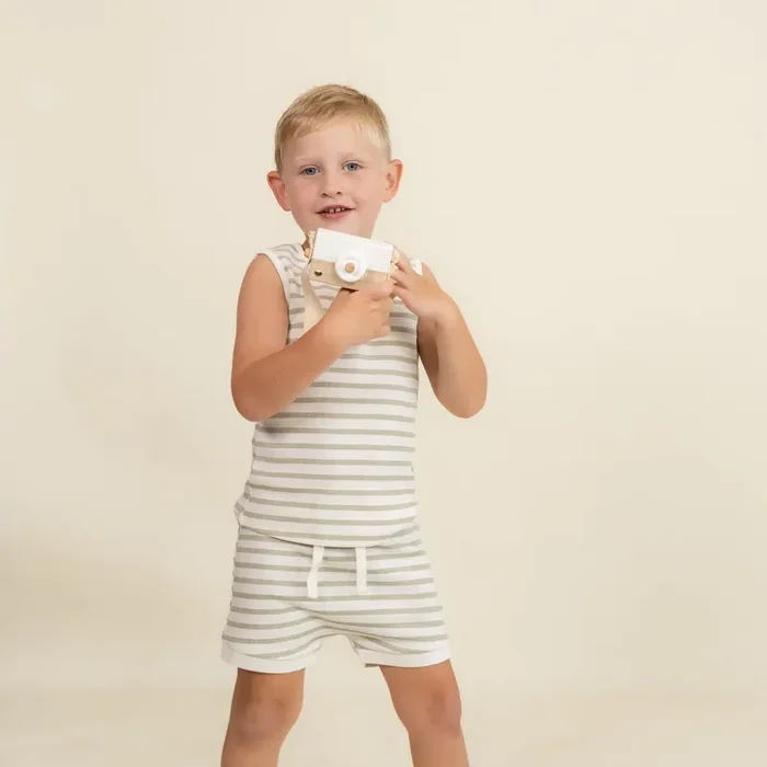 Organic Tank & Tee Shorts Set – Sage Stripes
