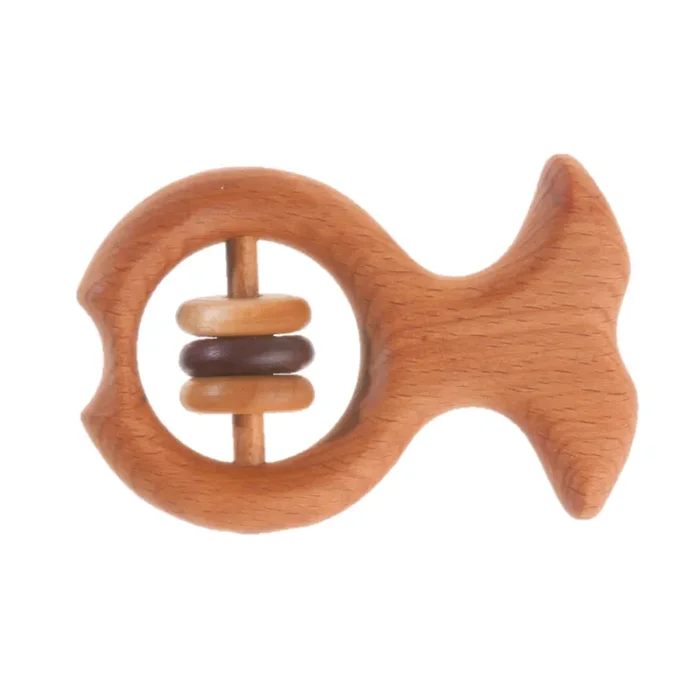 Organic Wooden Rattle-teether Fish