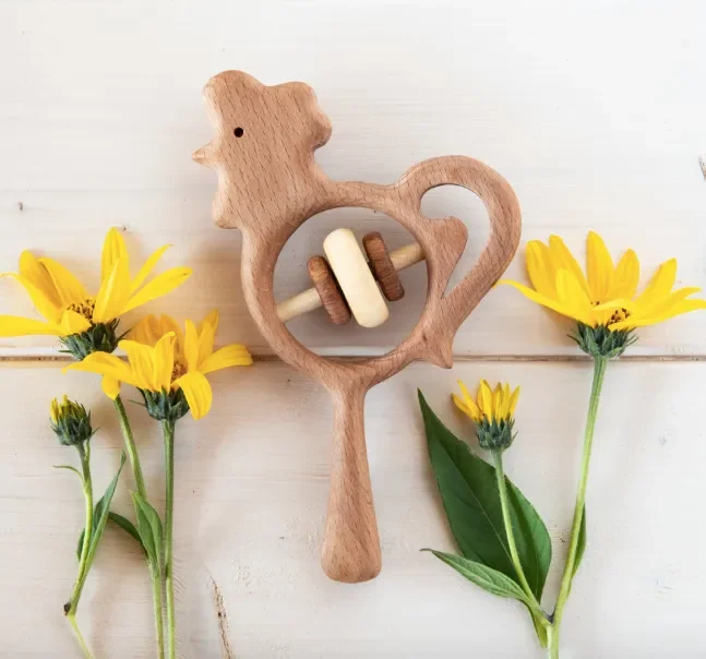Organic Wooden Rattle Toy Rooster