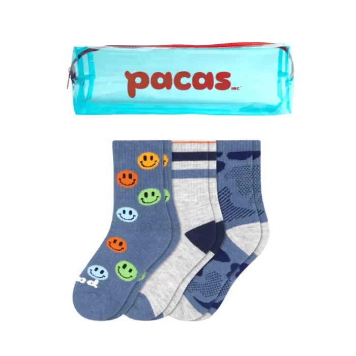 Pacas Kids’ Crew Socks 3 Pack- Smiley/Double Stripe/Camo