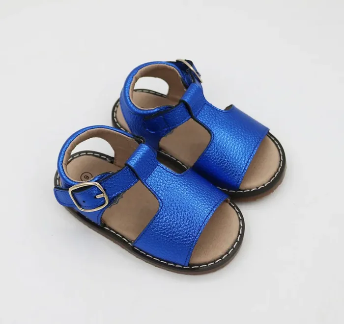Paige T-bar Sandals – Metallic Navy