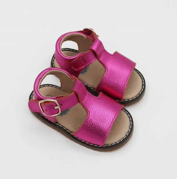 Paige T-bar Sandals – Metallic Pink