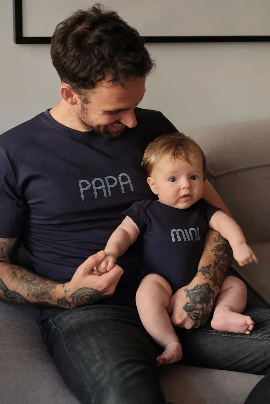PAPA & MINI Organic Partnerlook T-Shirt & Body Set navy