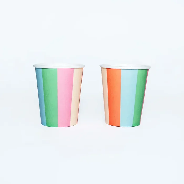 Pastel Striped Paper Cups (x12) | Colorful Retro Party Cups | Pop Party Supplies