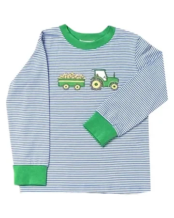 Peanut Applique Blue Stripe Boys Shirt
