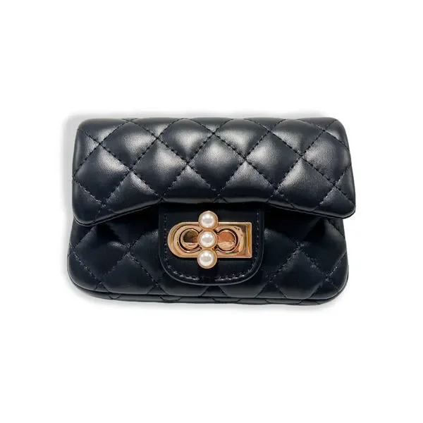 Pearl Closure Quilted Purse, black