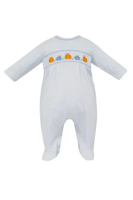 Petit Bebe Blue Gingham Smocked Pumpkin Footie