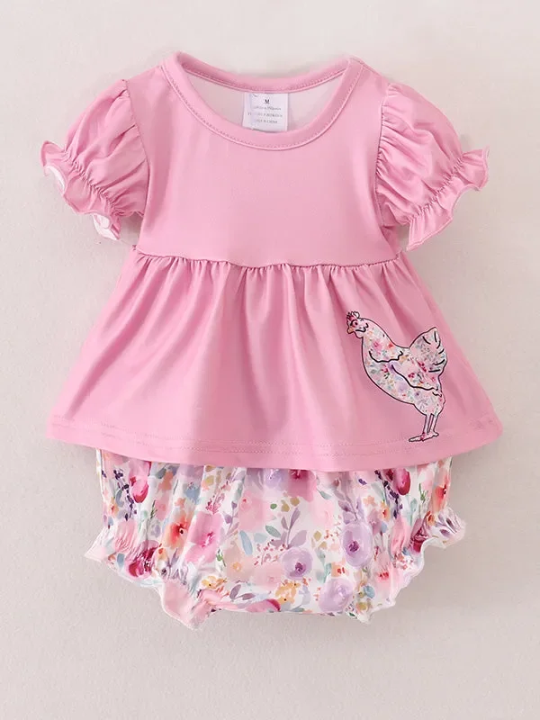 Pink Baby Girls Farm Short Set