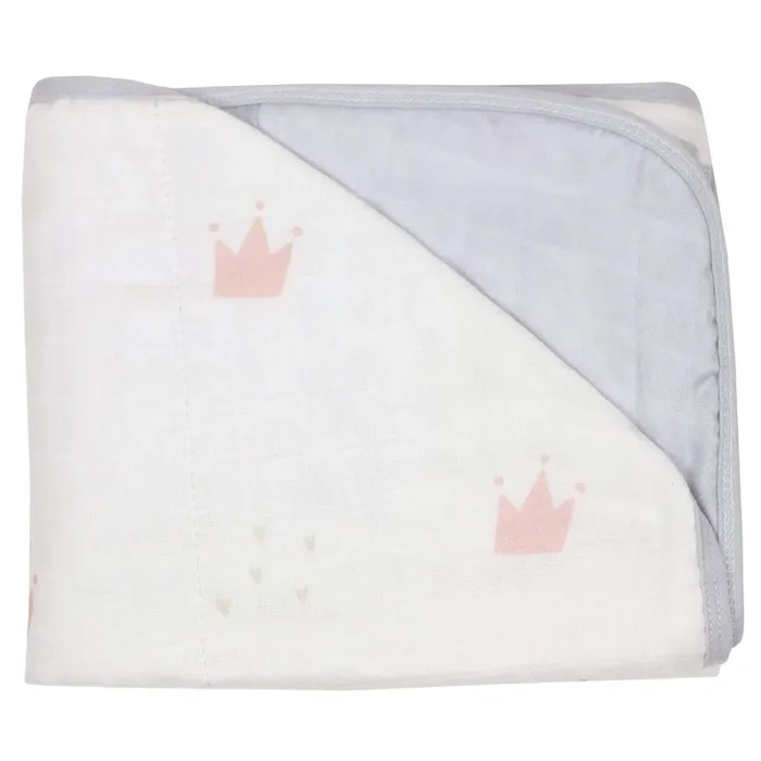 Pink Crown And Gray Oversized Bamboo Muslin Quilted Blanket