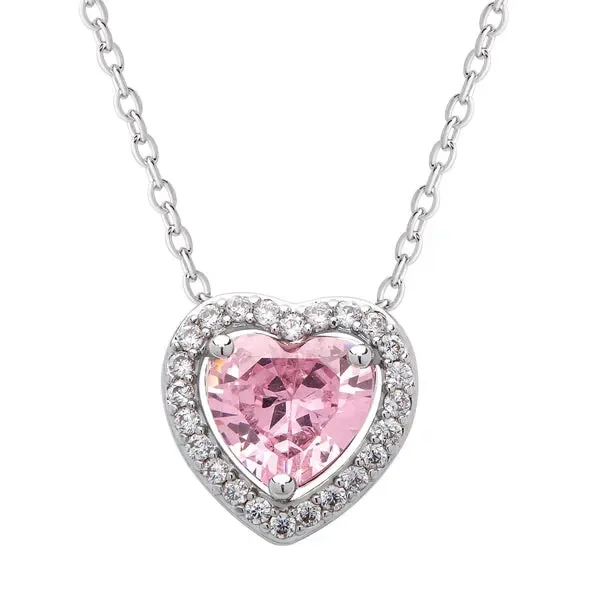 Pink CZ Heart Halo Necklace