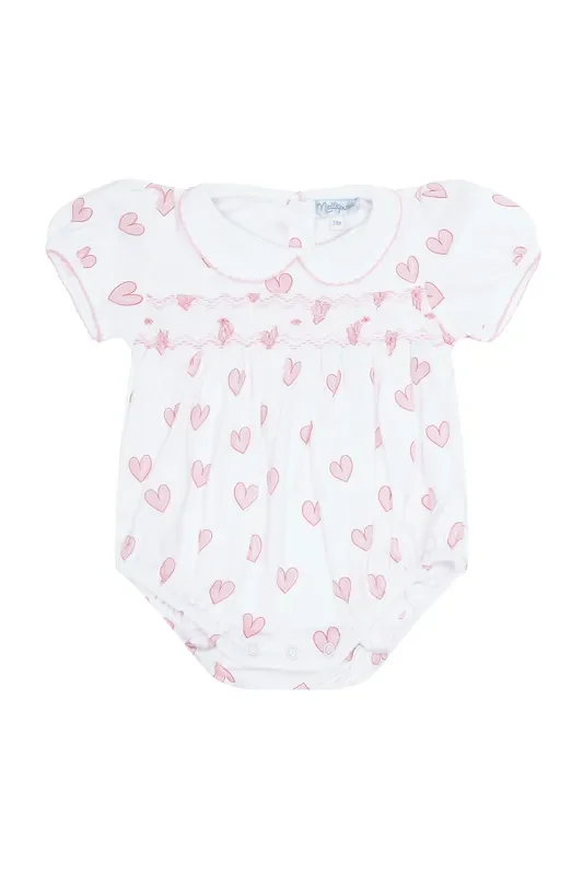 Pink Heart Print Smocked Bubble