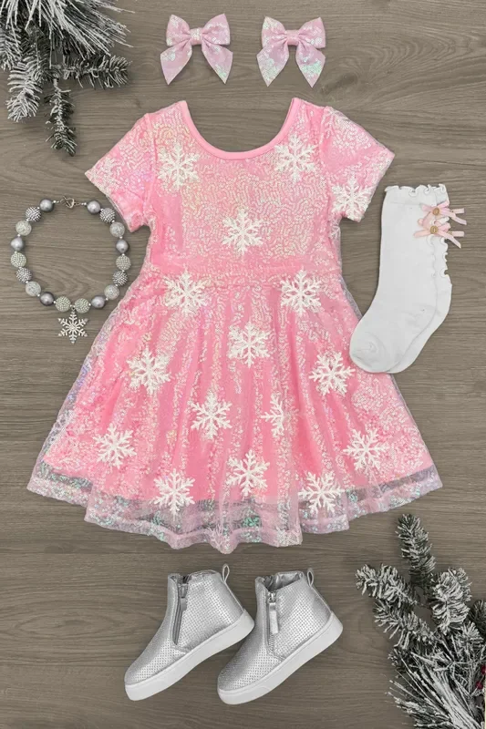 Pink Sequin Snowflake Dress