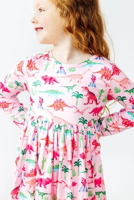 Pinkosaurus Rex L/s Pocket Twirl Dress