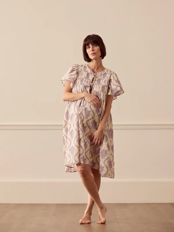 Pleated Dress – Alpen Flora Cream and Violet
