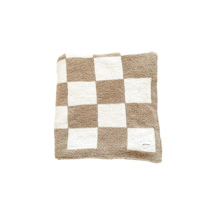 Plush Blanket – Taupe Checker