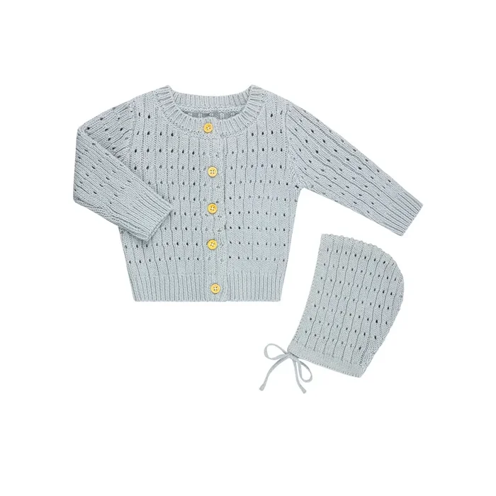 Pointelle Knit Cardigan With Removeable Collar